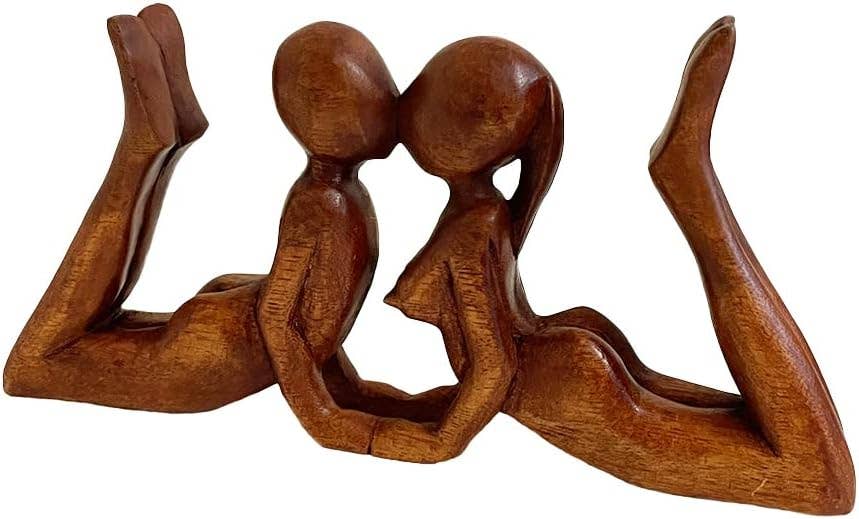 Wooden Love Kiss Romance Couple Statue Abstract Modern Decor