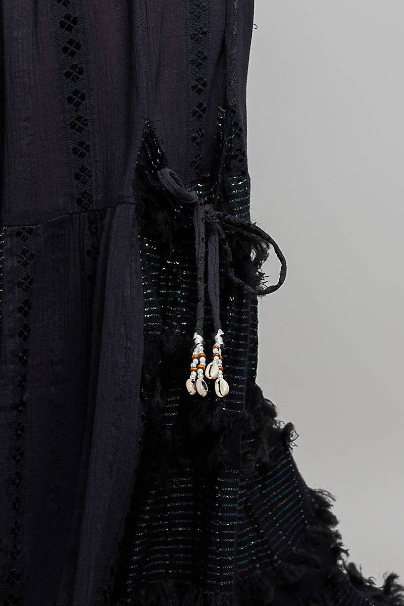 Boho Ruffle Contrast Shell Trim Wide Leg Pants