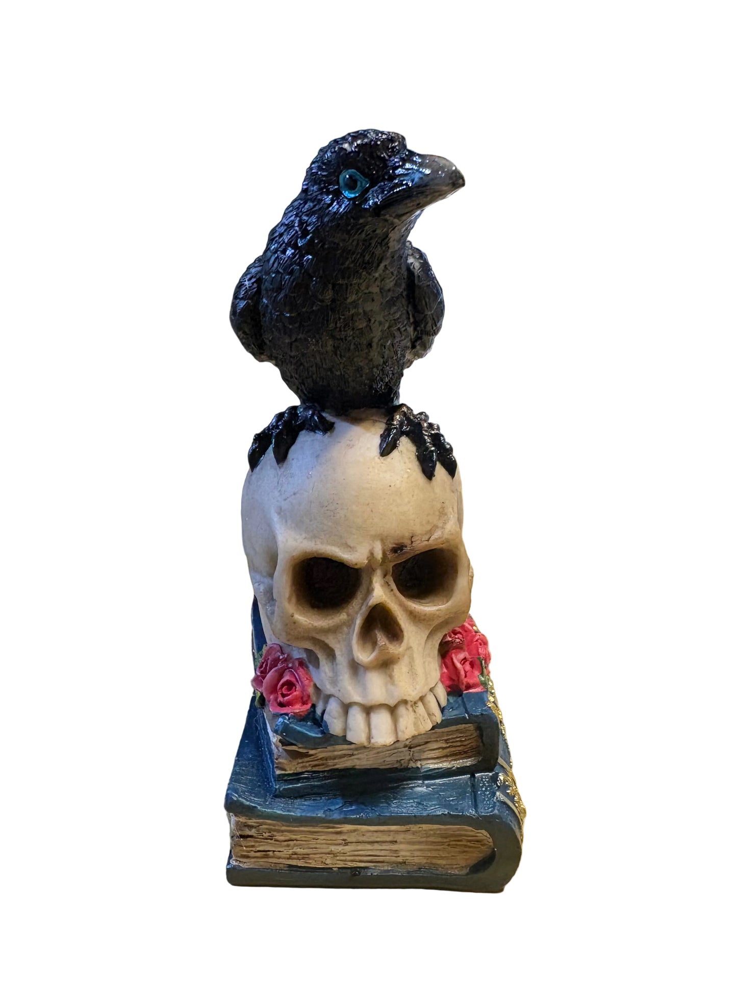Raven on Skull with Magic Book Statue