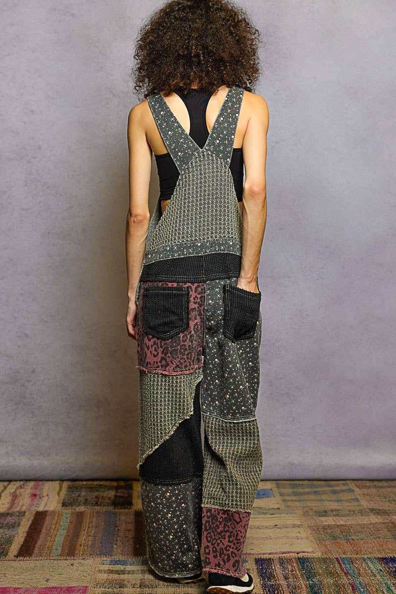 Overalls Animal/Floral Printed Frayed Edge Twill Woven overalls: DENIM S - L