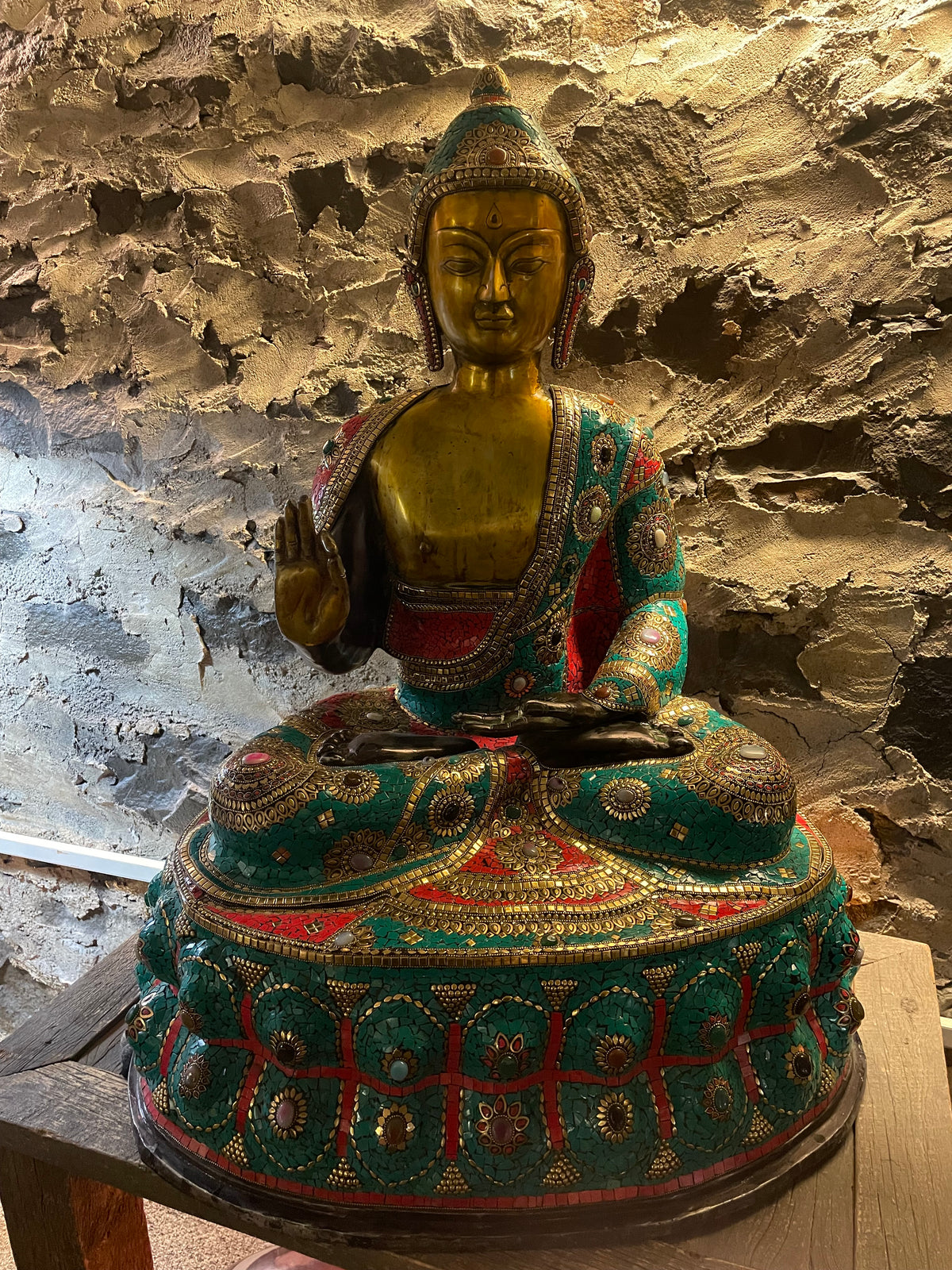 Buddha Statue with Inlaid Stones