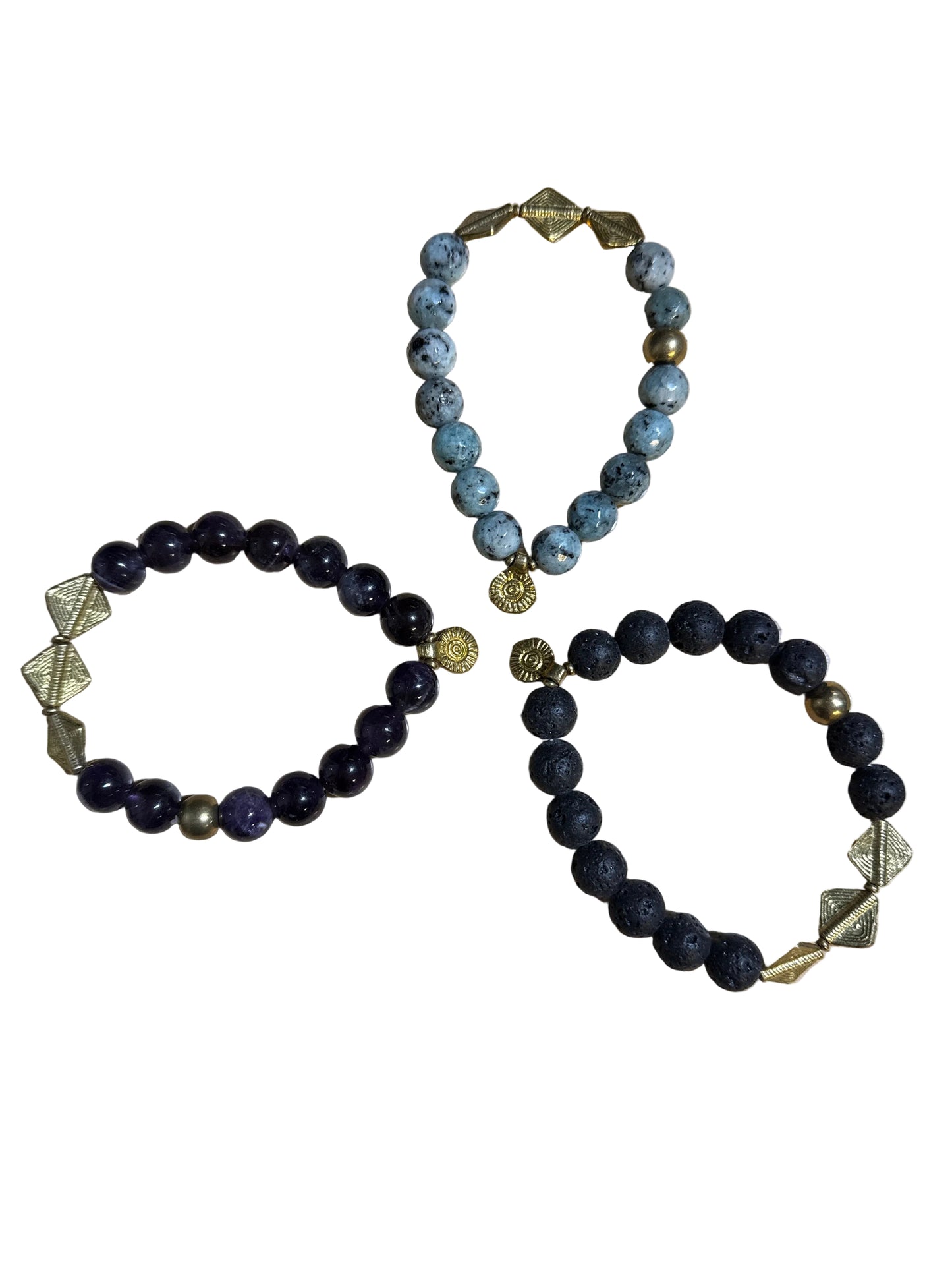 Stone Bracelet with Three Diamond and Sun Charm