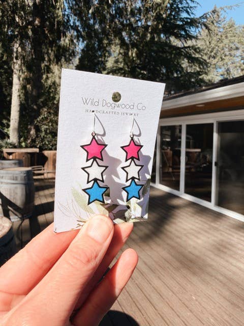 Red White and Blue Silver Star earrings
