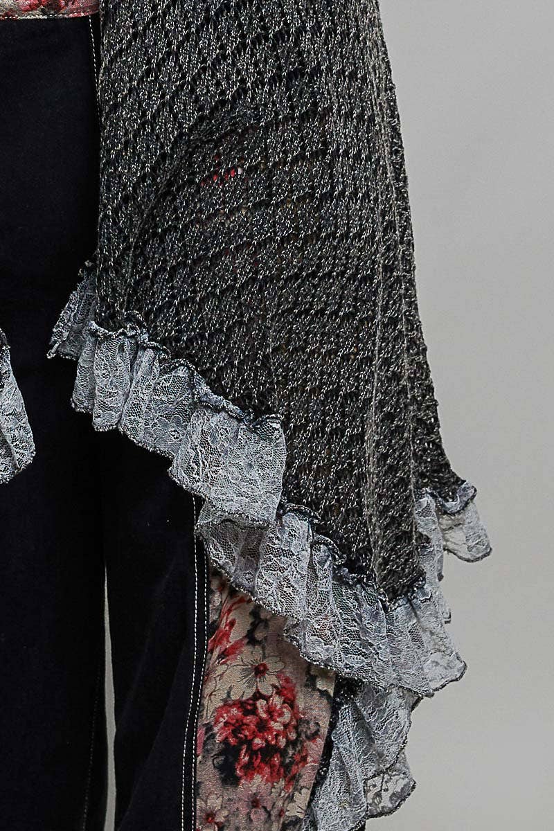 Solid Ruffle Vintage Washed Crochet Vest Casual Cardigan