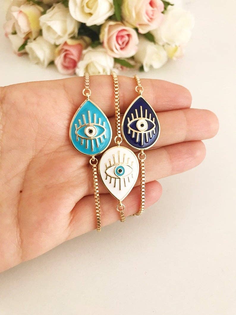 Blue Evil Eye Gold Adjustable Bracelet