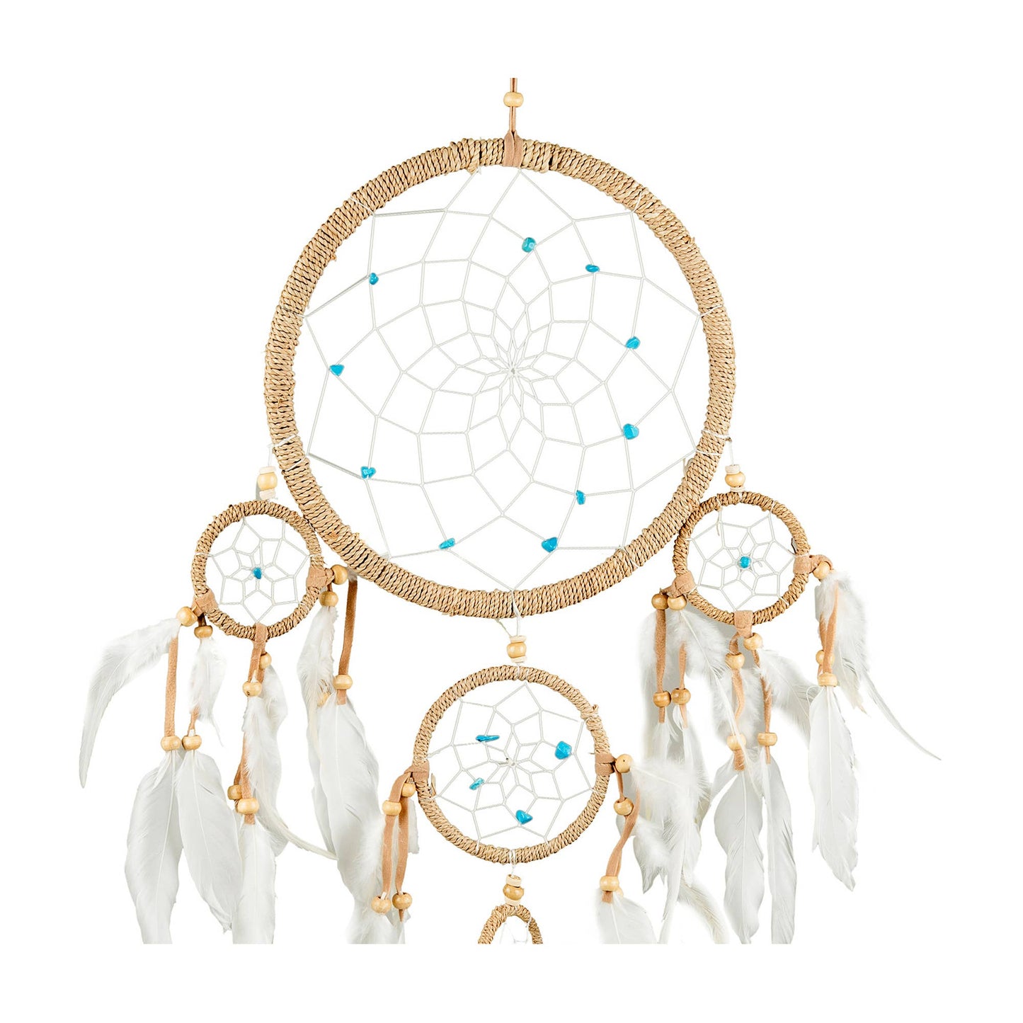 Traditional Dreamcatcher, Rattan Finish With Turquoise Stone