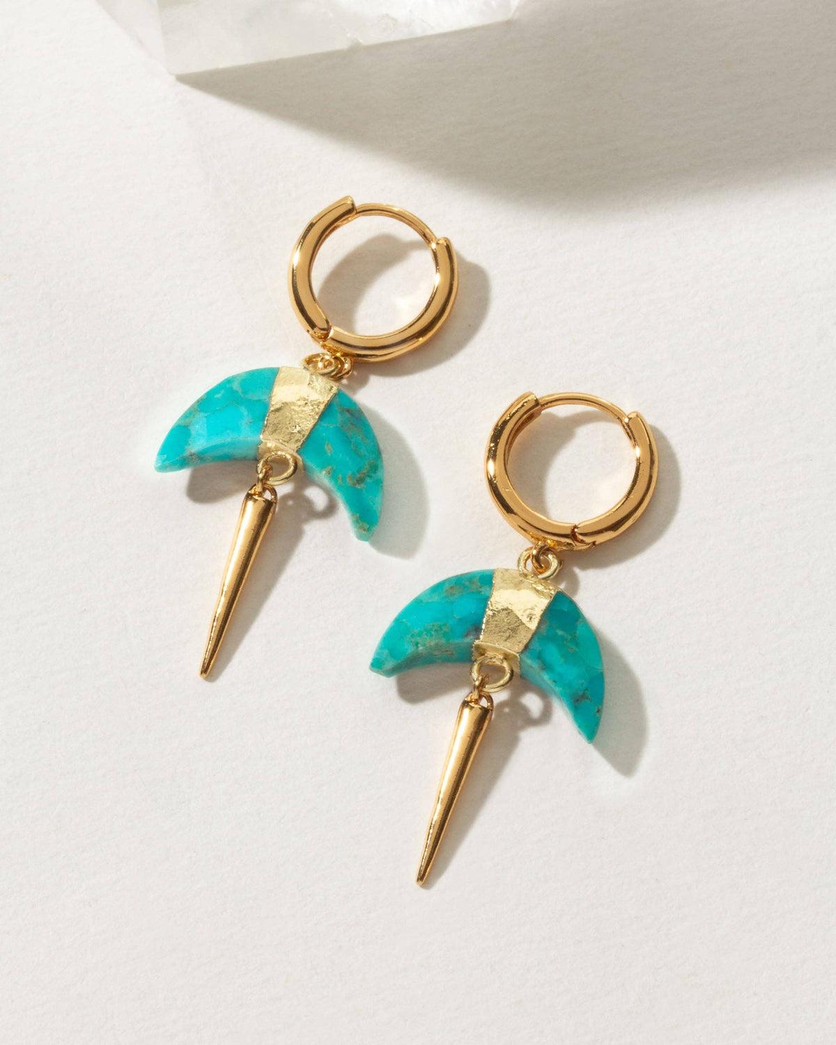 Crescent Horn Spike Huggie Hoop Earrings- Turquoise