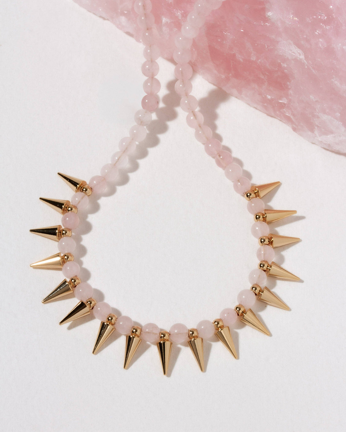Sugar Spike Rose Quartz Beaded Necklace