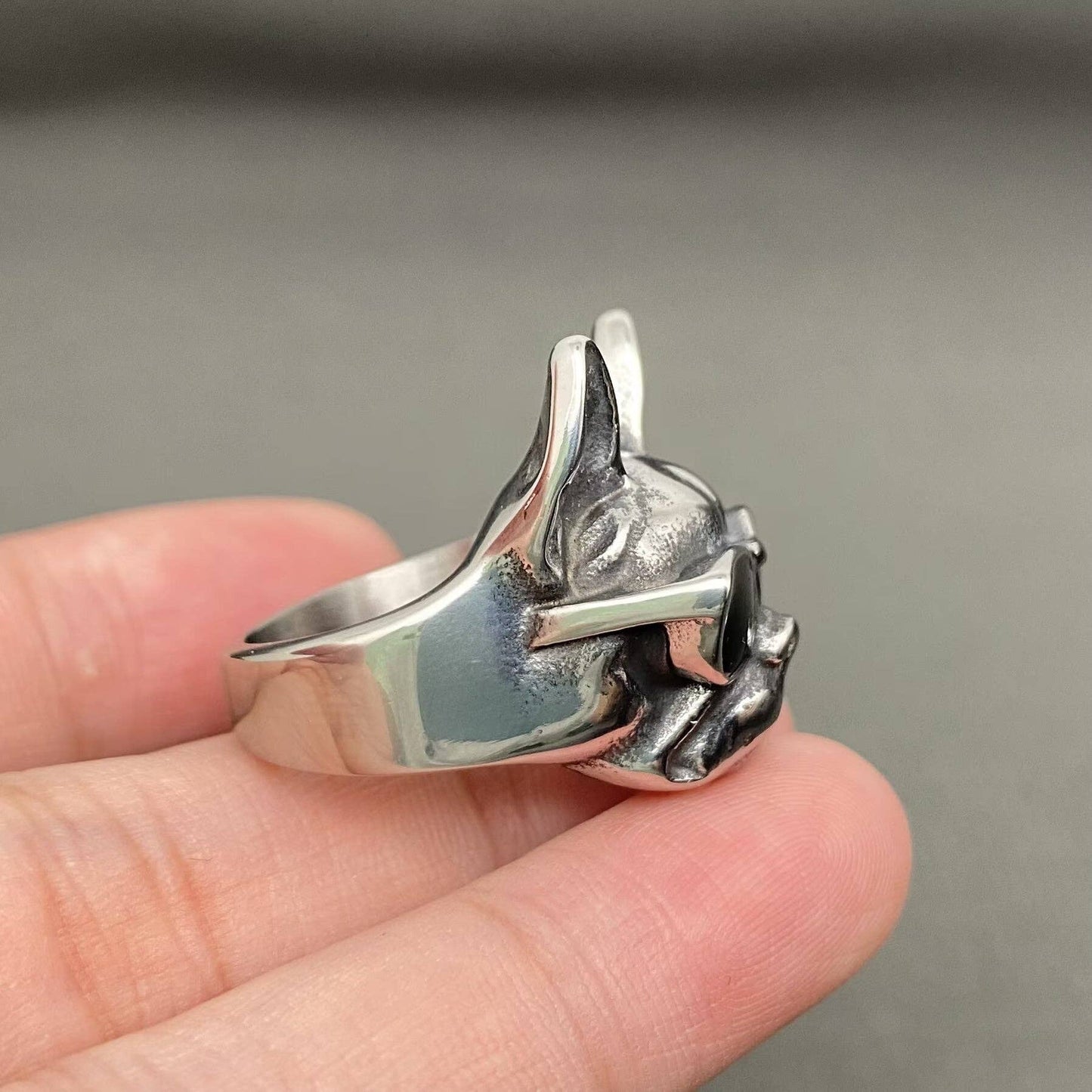 Biker Jewelry Bulldog Men's Stainless Steel Ring