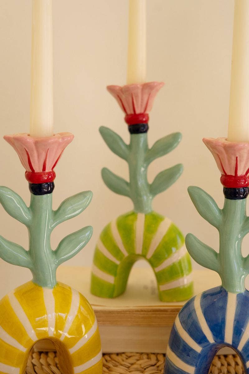 CERAMIC FLOWER TAPER CANDLE HOLDERS