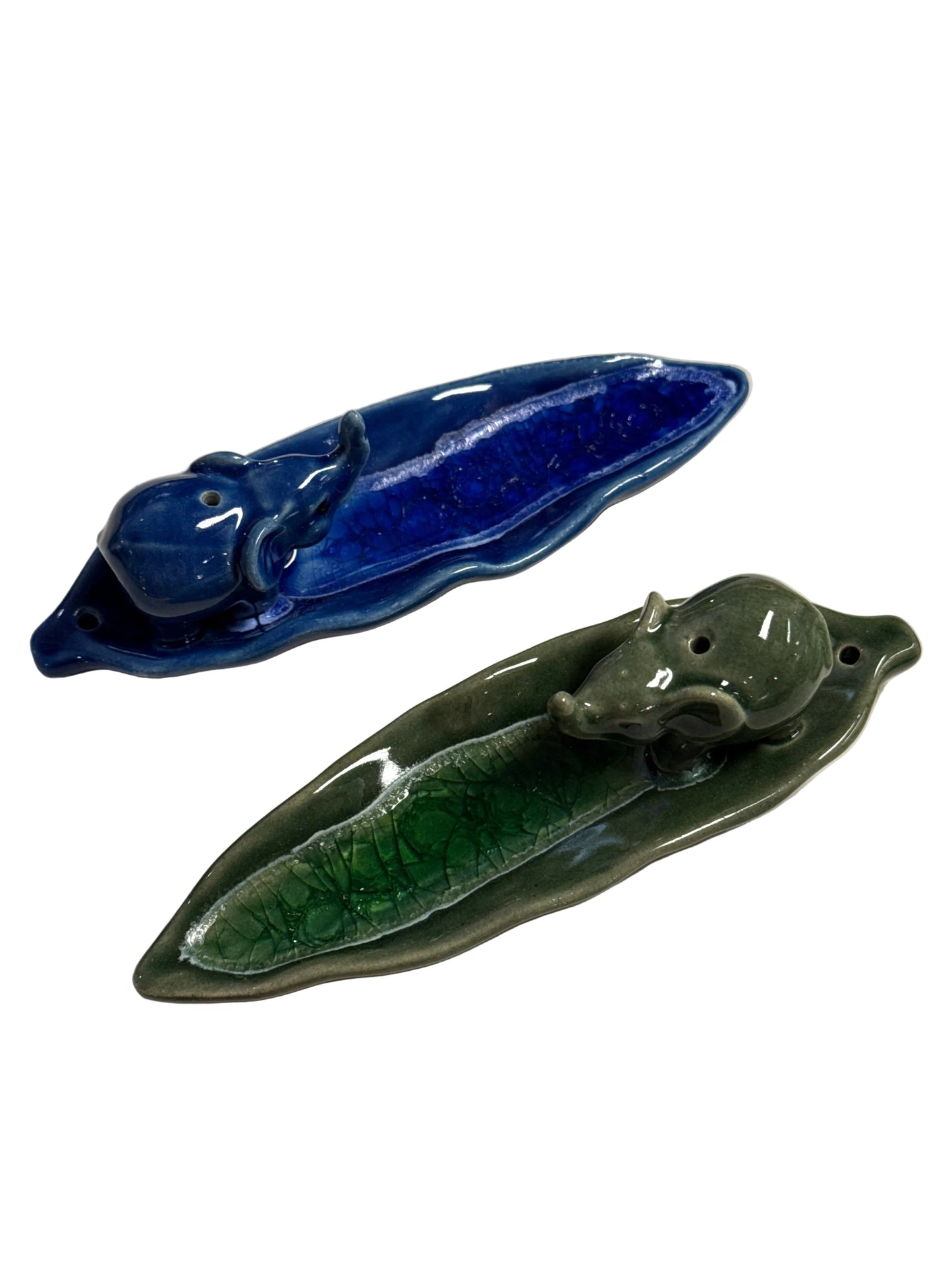 Elephant Long Leaf Ceramic Incense Holder
