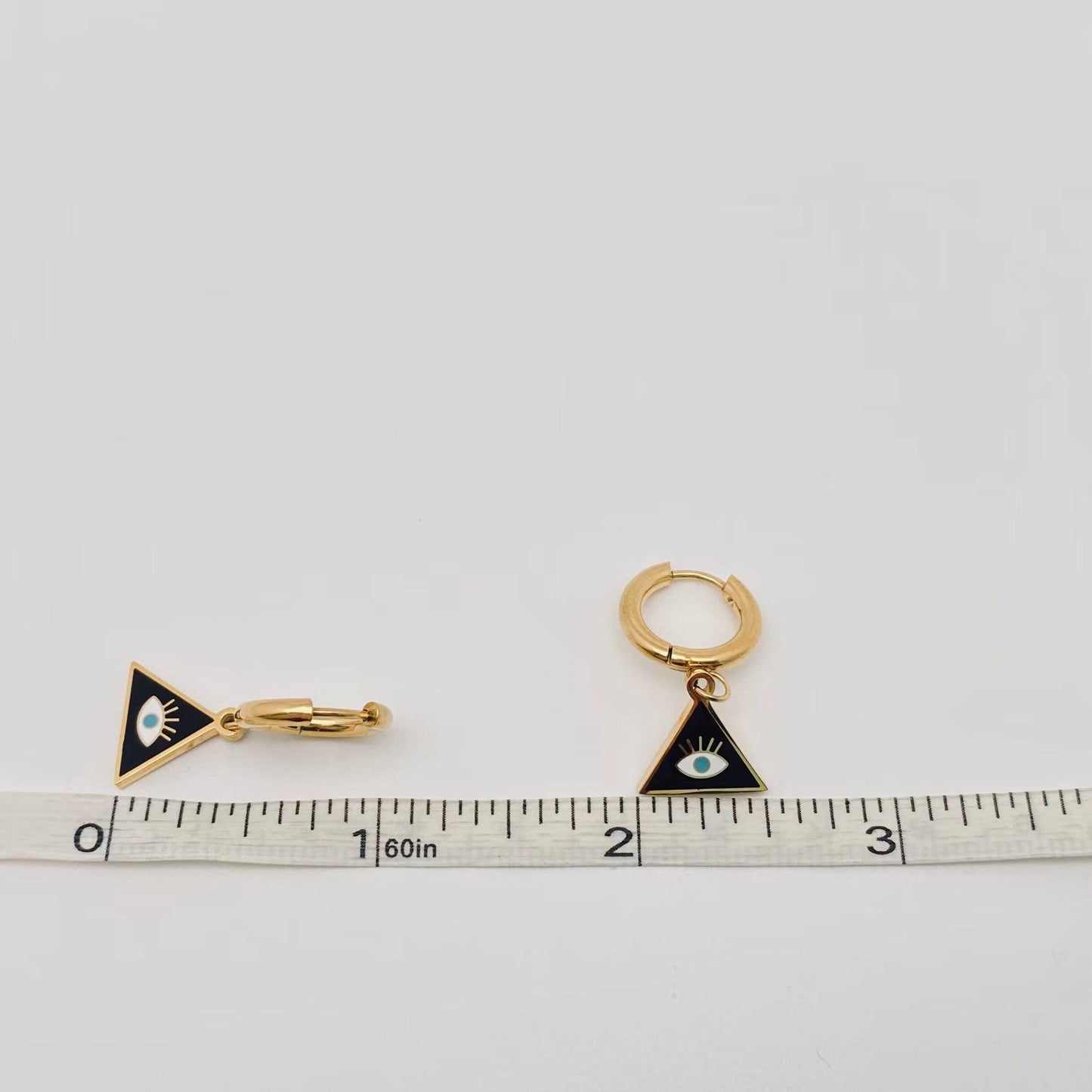 Stainless Steel Triangle Evil Eye Earrings