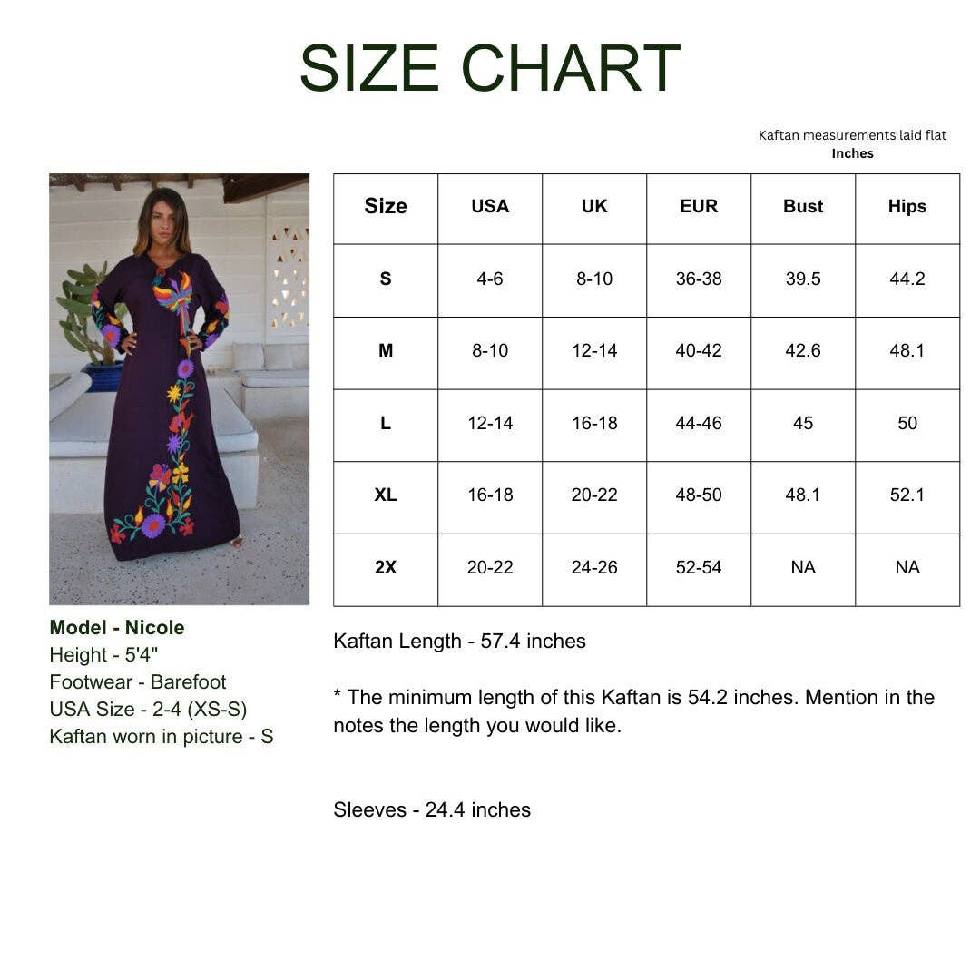 Purple peacock embroidered Caftan, caftans for women, embroidered Caftan dress, Caftan maxi dress, Caftans for women, cotton Caftans: L