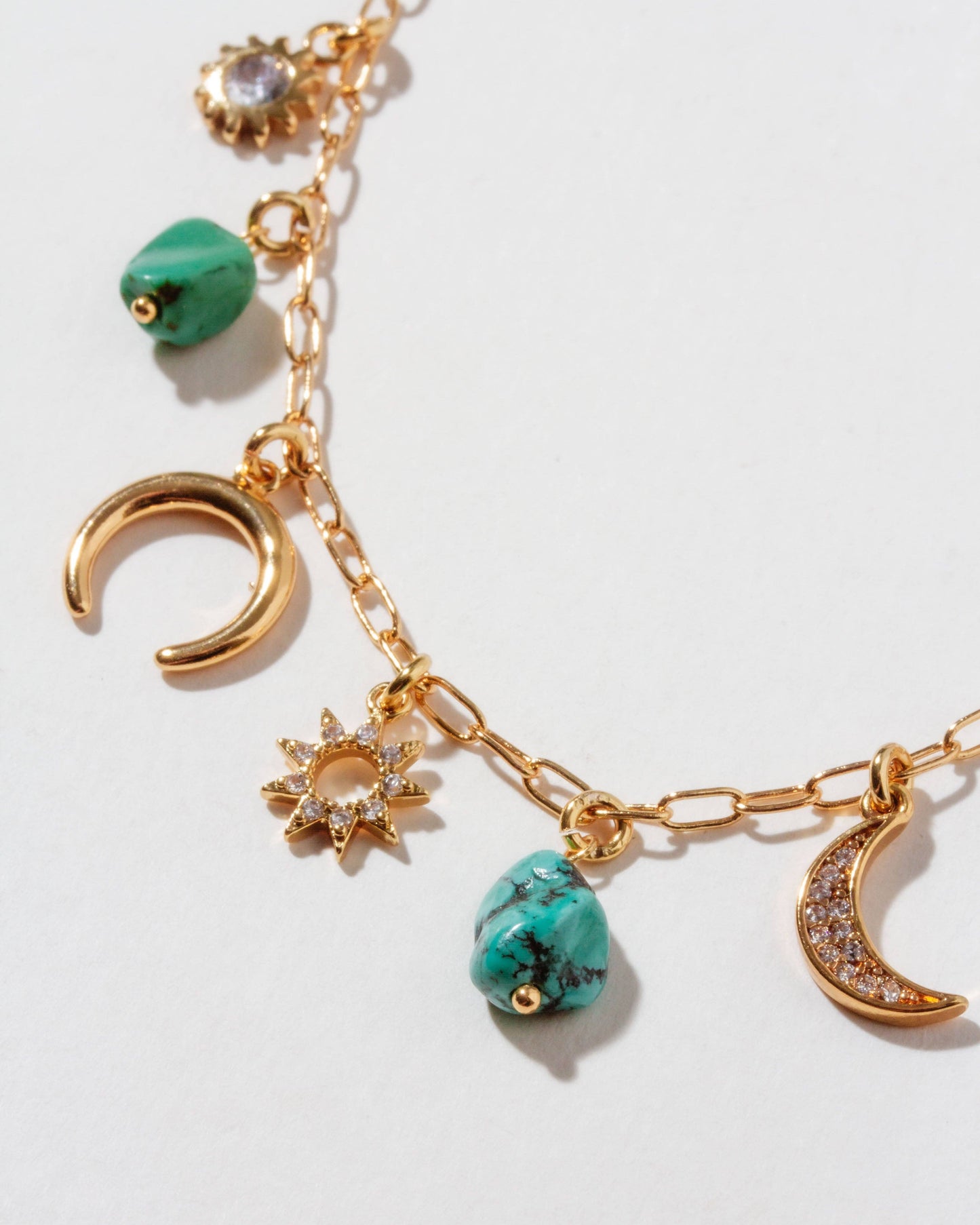 Desert Moon Turquoise Charm Necklace - Gold
