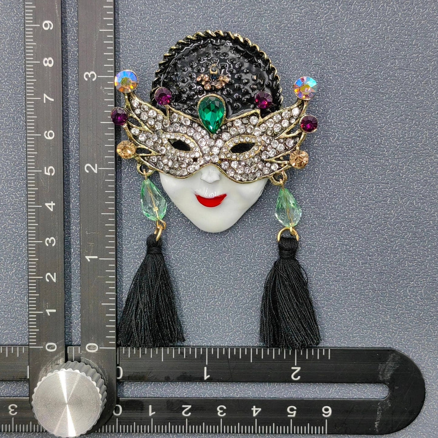 Rhinestone Enamel Queen Mask Brooch