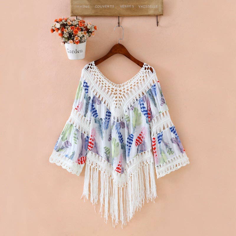 Bohemian Tassel Shawl: ORANGE / AVERAGE