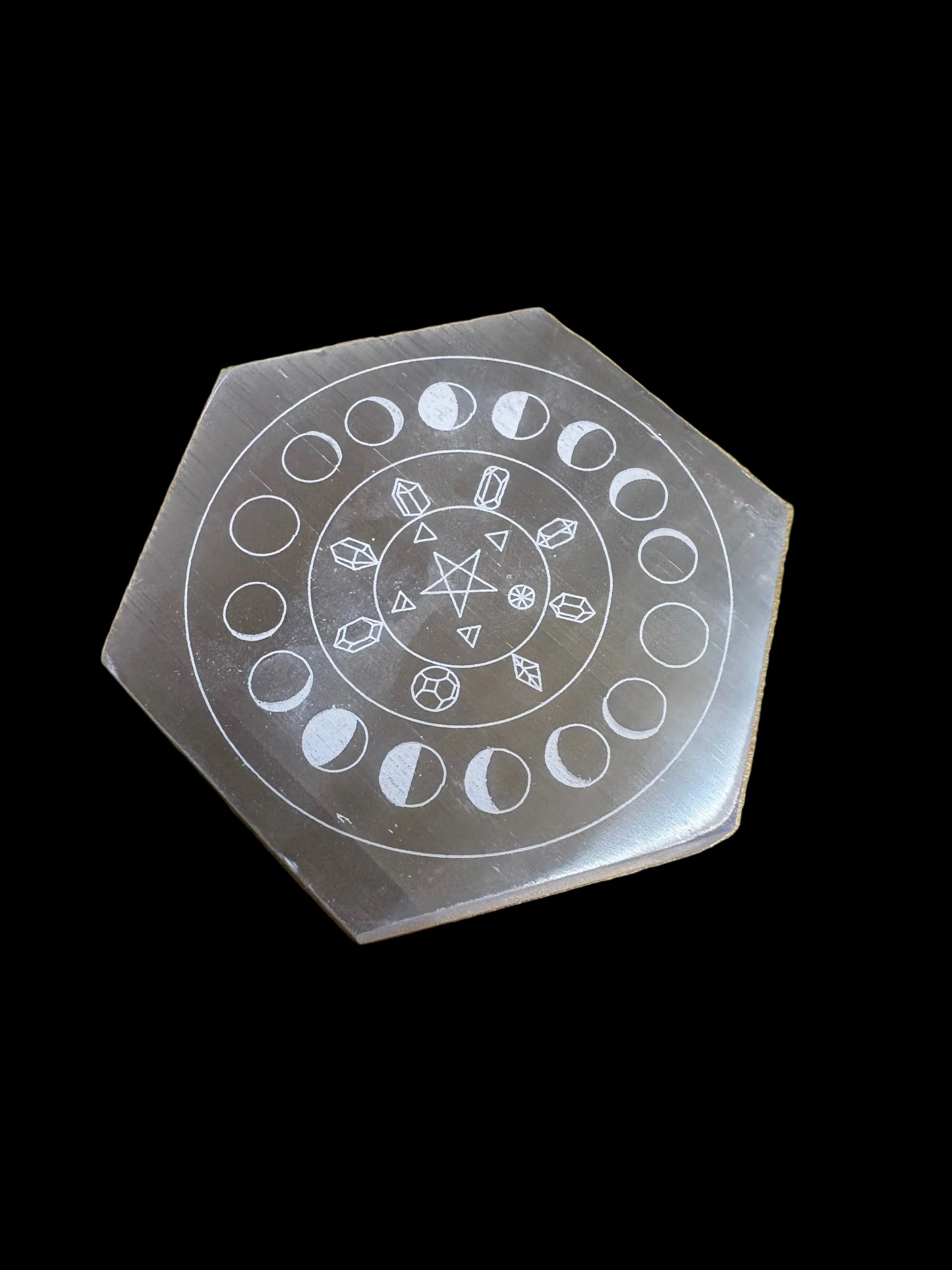 Selenite Hexagon Moon Phase Charging Pads