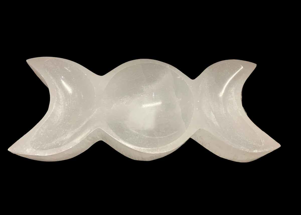 Selenite Triple Goddess Moon Bowl