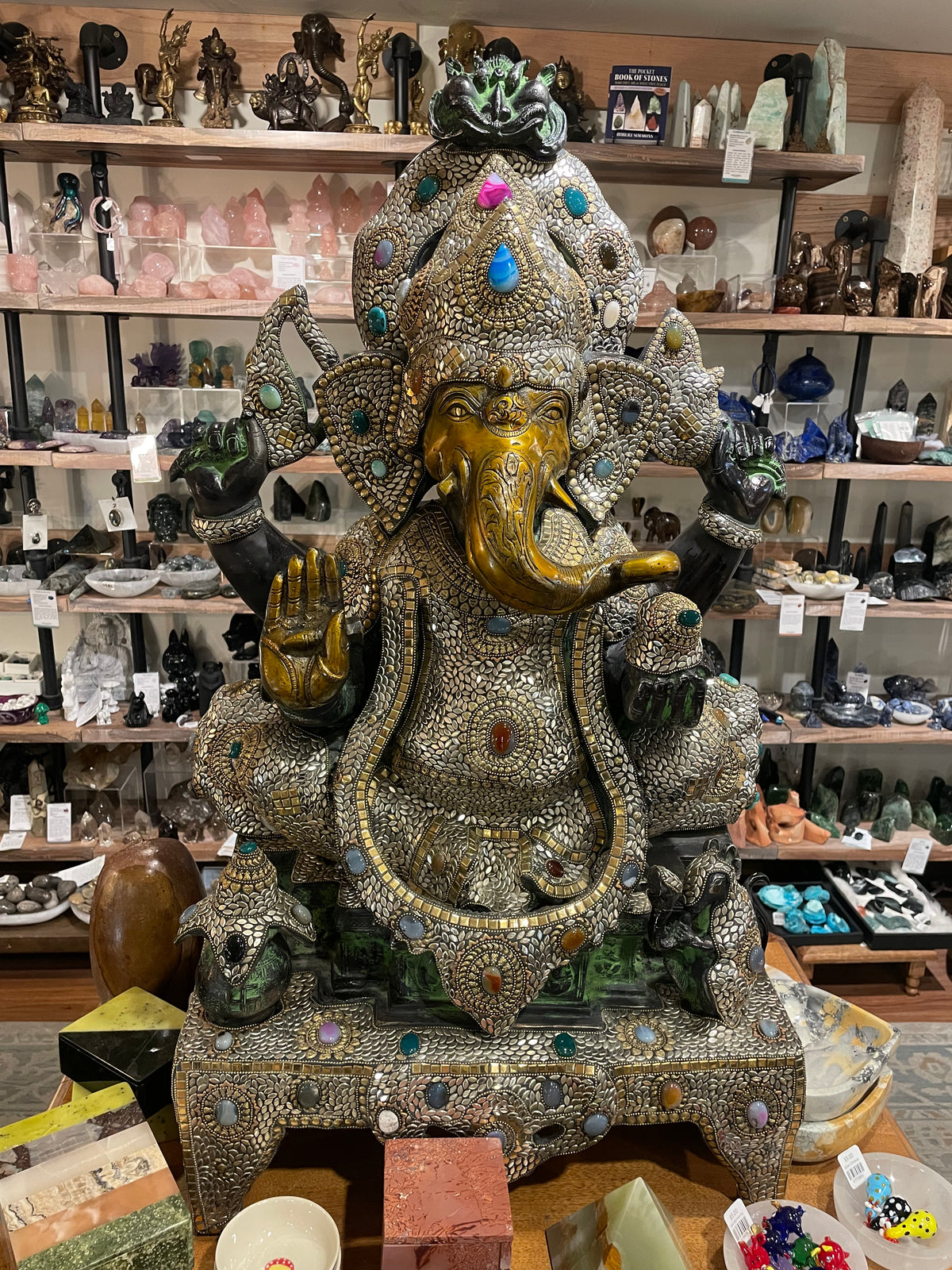 Ganesh Statue with Inlaid Stones