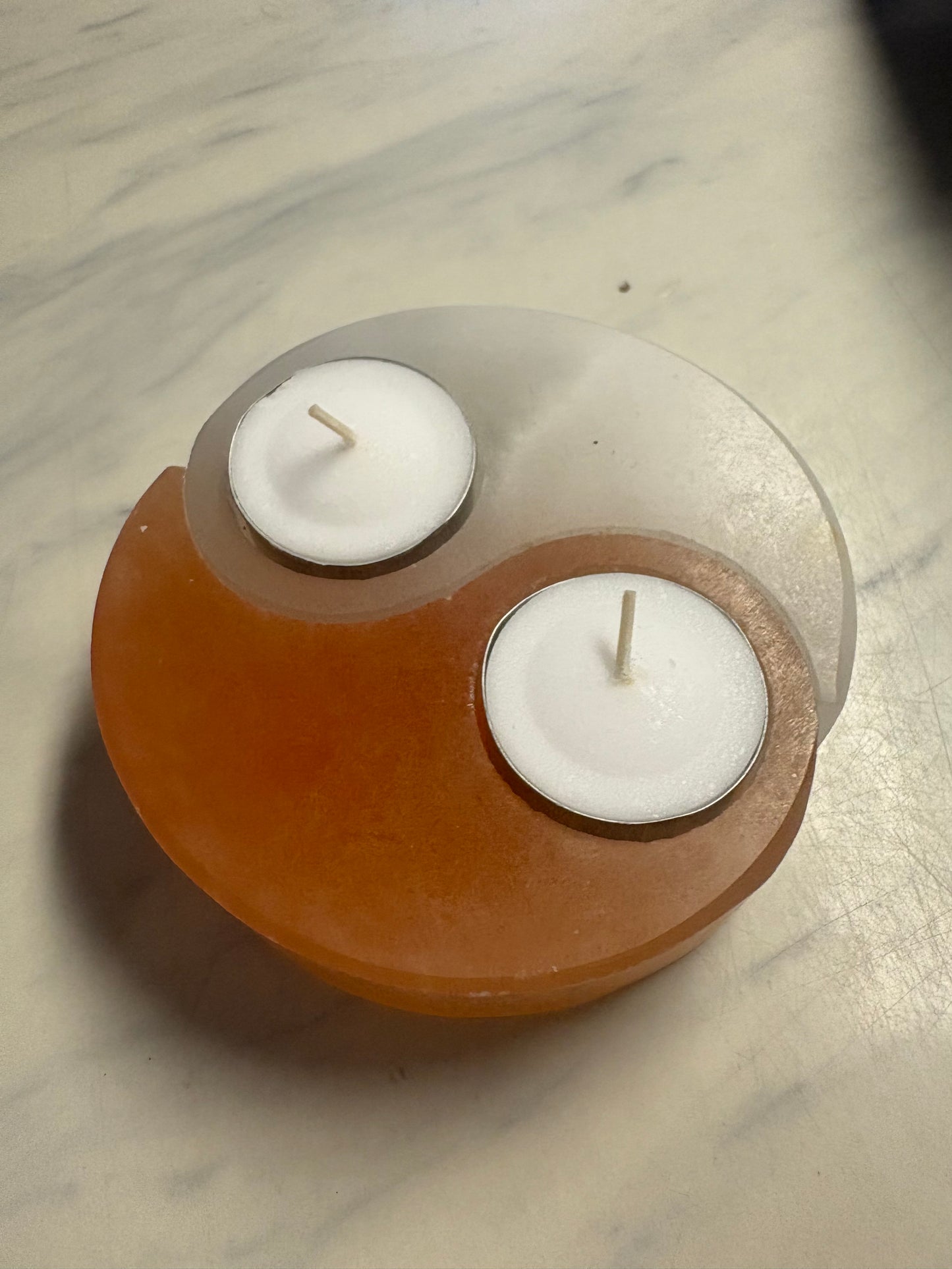 Selenite Yin Yang Candle Holder Round