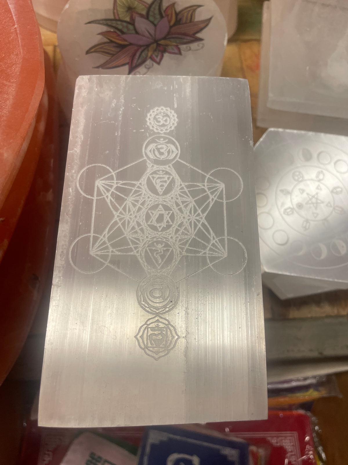 Selenite Rectangle Metatrons Cube Chakra Symbols