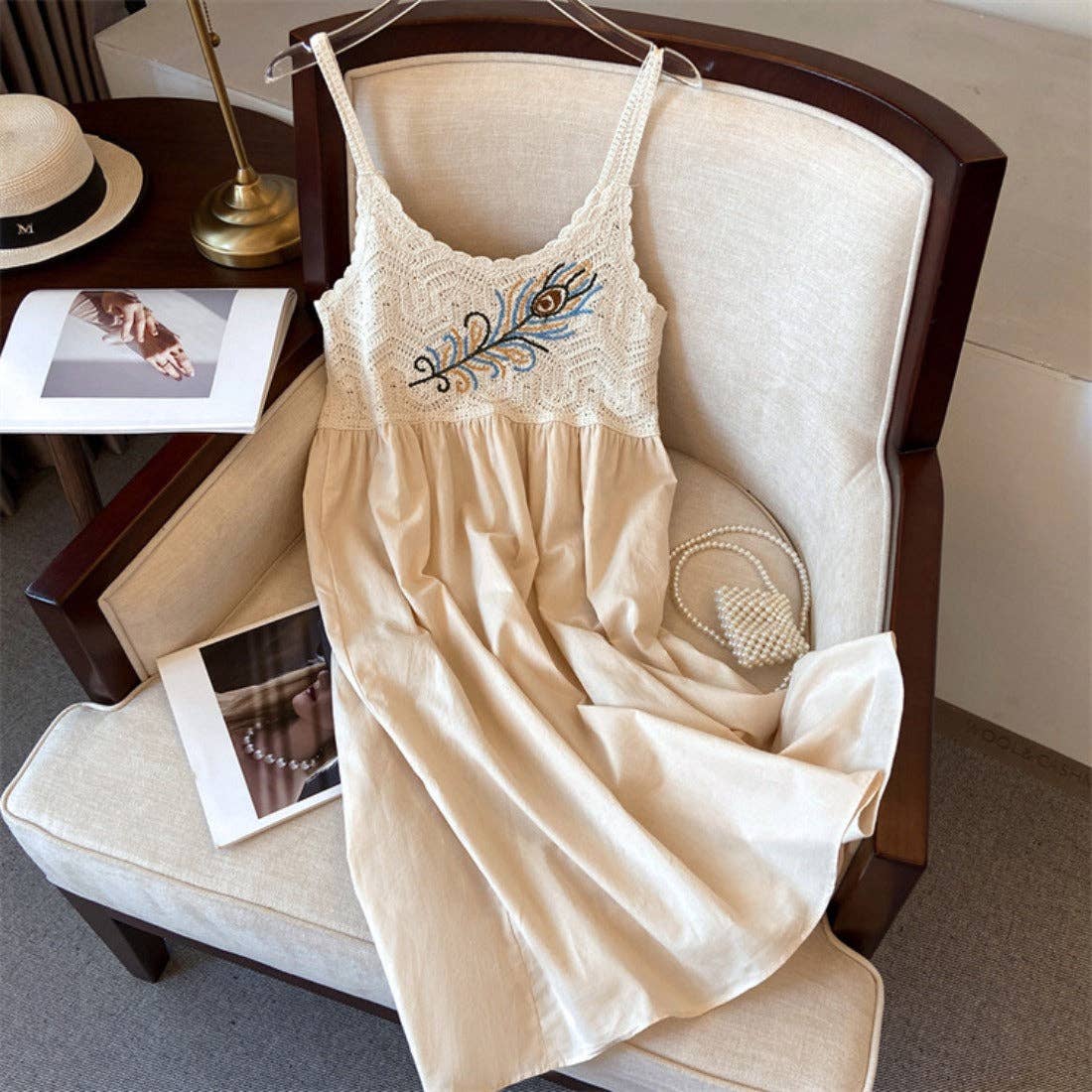 Crosa - Bohemian Crochet Feather Sundress: WHITE / AVERAGE