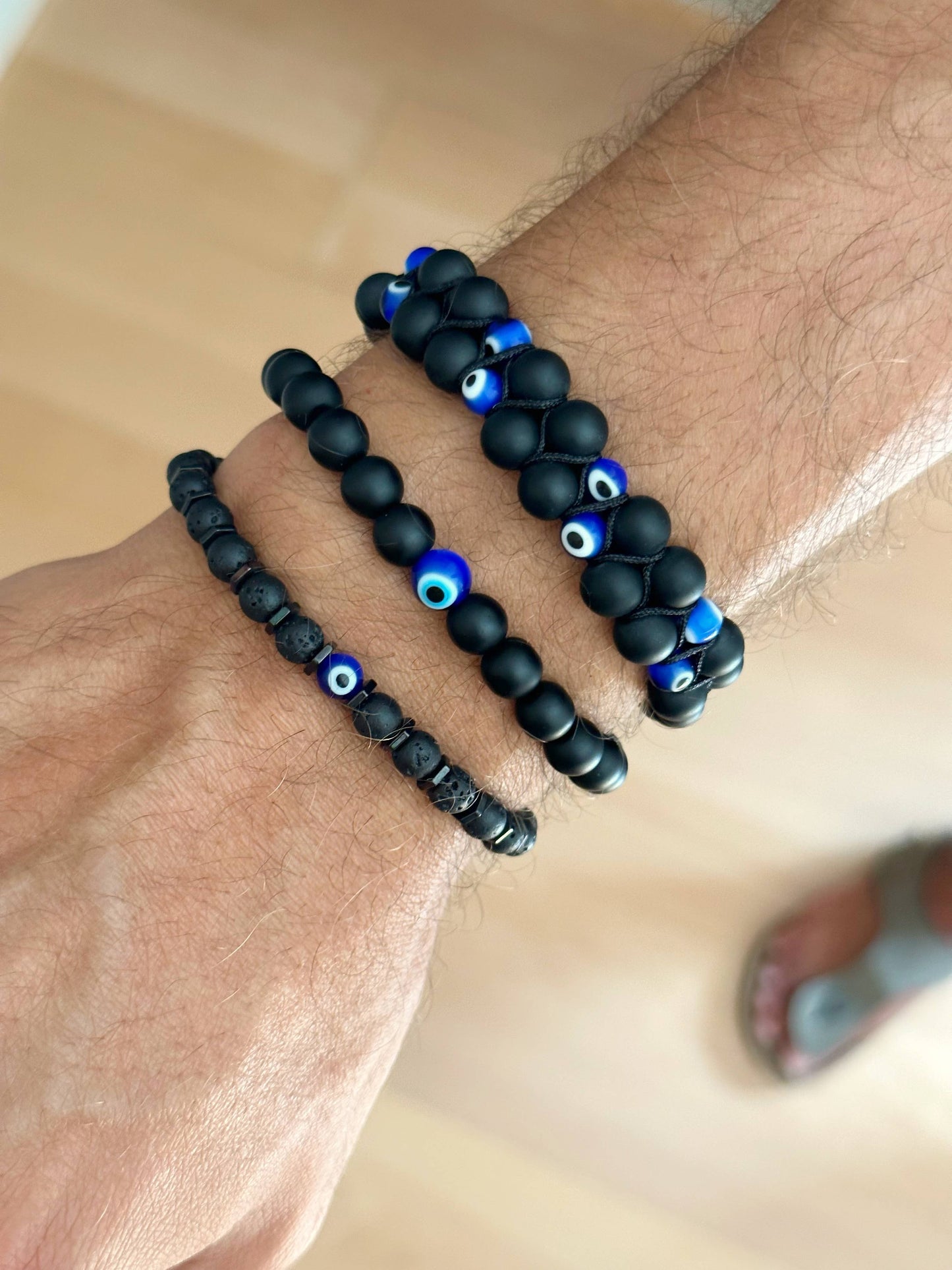 Onyx Bracelet with Evil Eye, Men Bracelet: Style 1