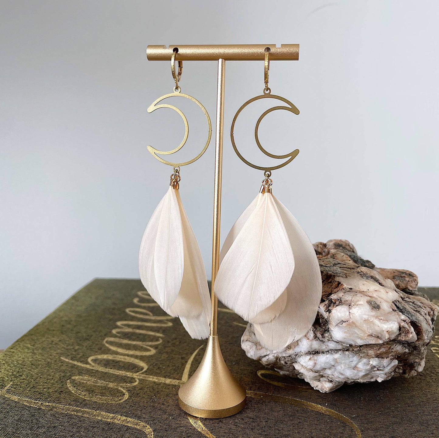 Crescent Moon Feather Earrings