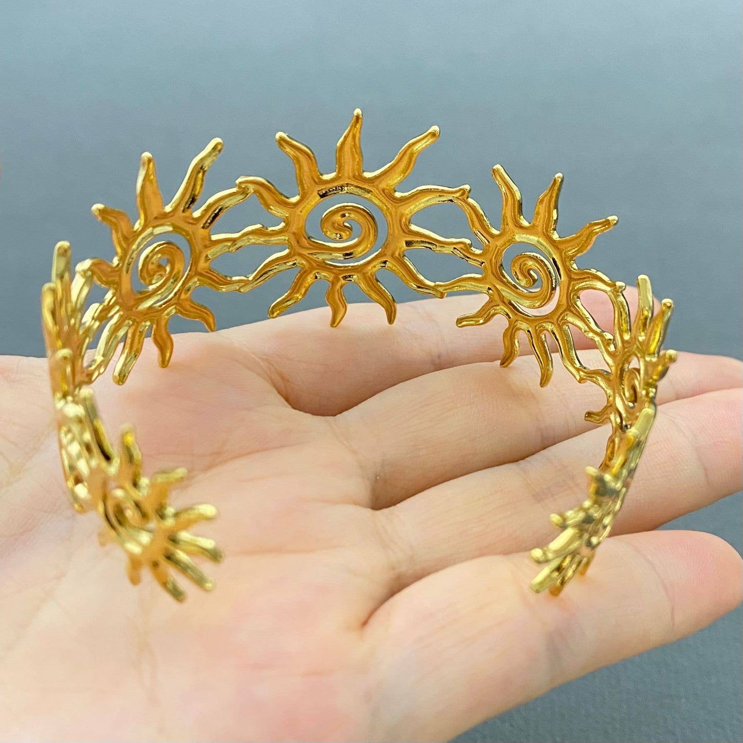 18K Gold Plated S.Steel Vortex Sun Adjustable Cuff