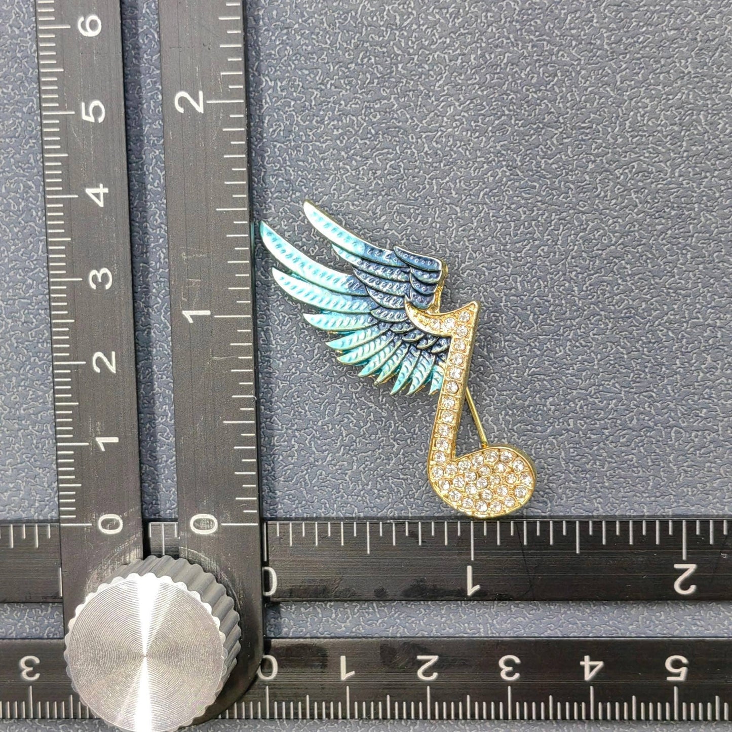 Enamel Wing Rhinestone Musical Note Brooch