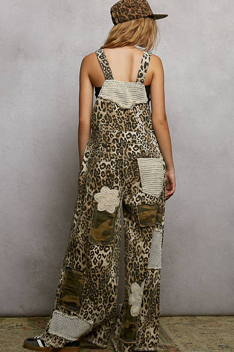 Crochet Contrast Patch Detail Chest Pocket Woven Overalls