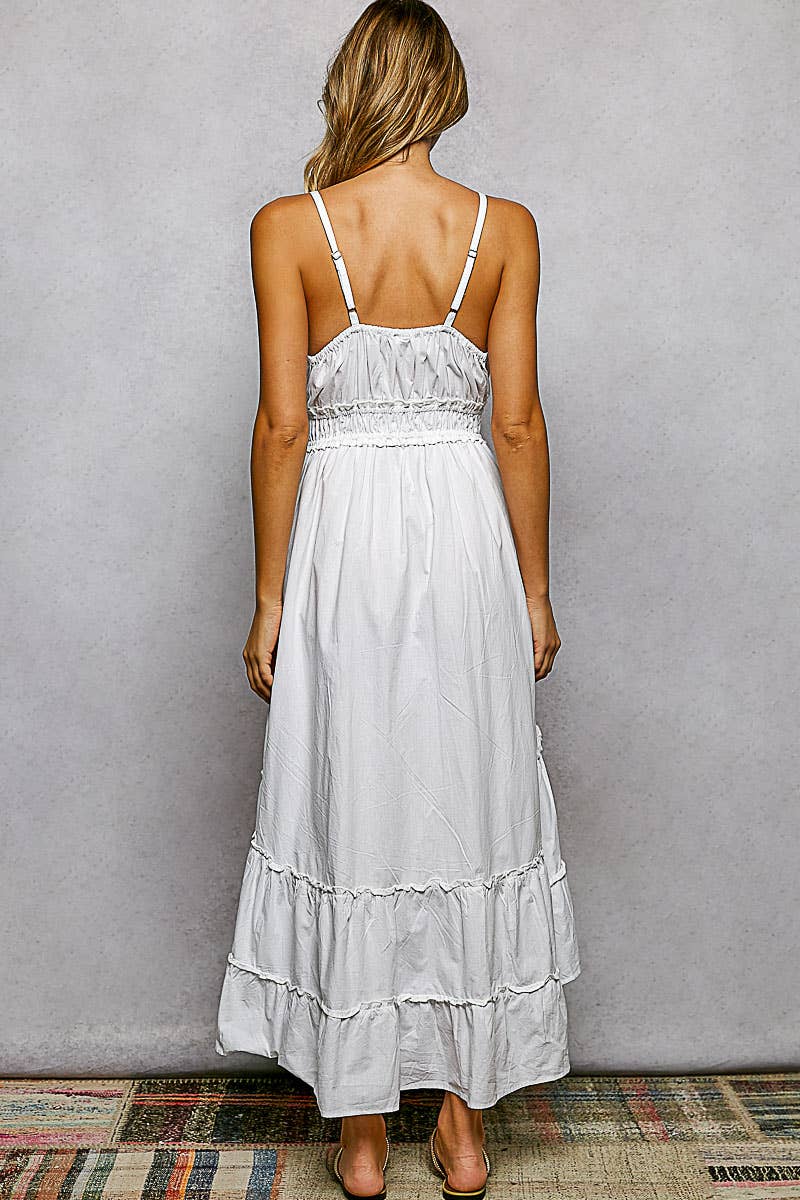 V-Neck Sleeveless Embroidery Tiered Cotton Dress