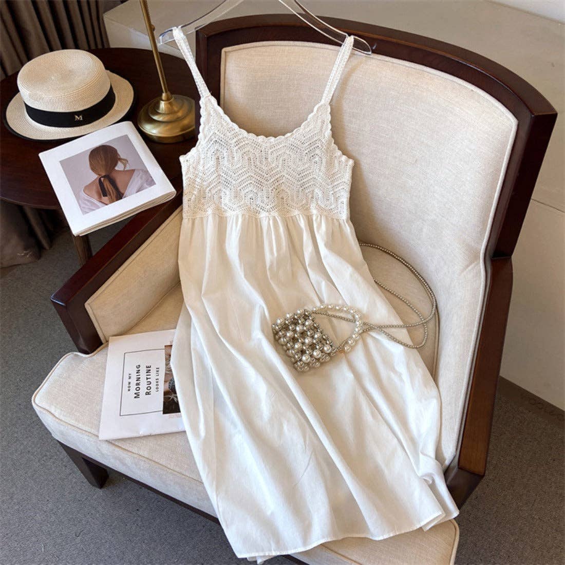 Crosa - Bohemian Style Midi Dress: BEIGE / AVERAGE