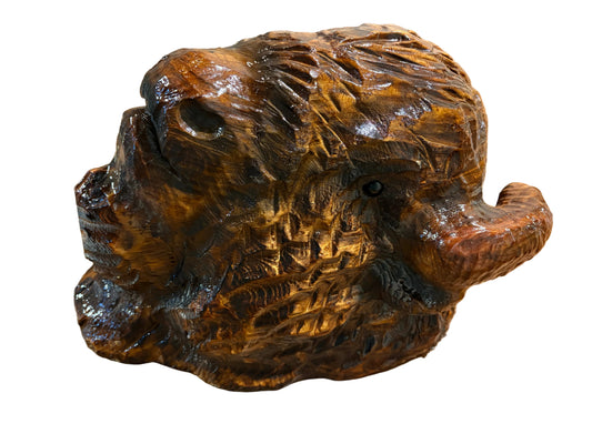 Wood Carved Bison Head