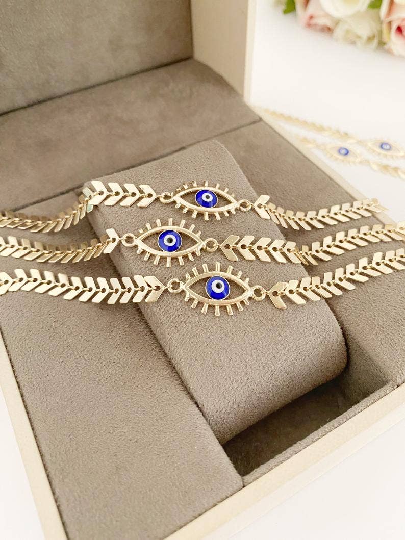 Blue Evil Eye Gold Chain Bracelet