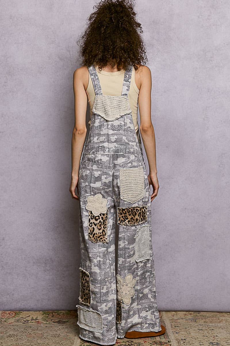 Crochet Contrast Patch Detail Chest Pocket Woven Overalls
