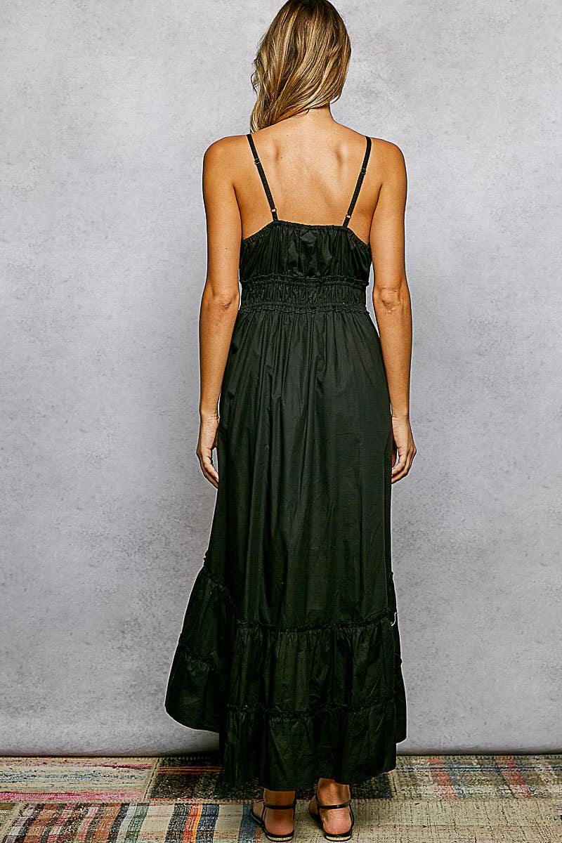 V-Neck Sleeveless Embroidery Tiered Cotton Dress