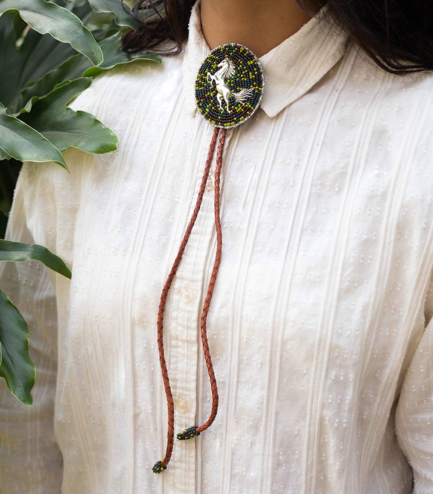 True Grit – Native Horse Bolo Tie in Earthy Green
