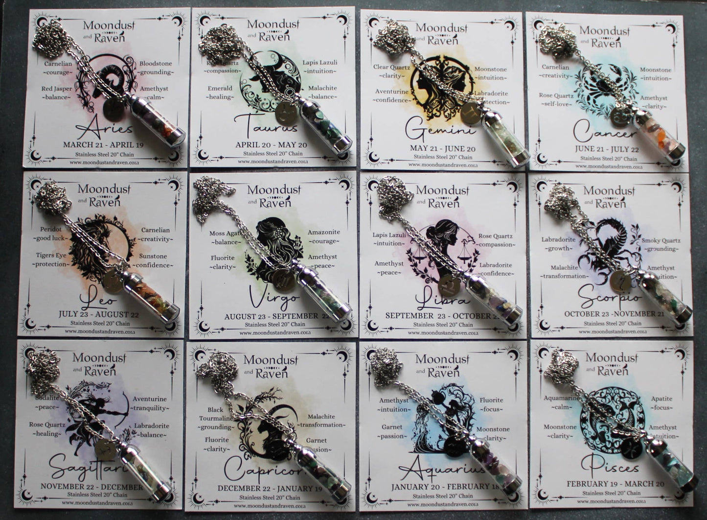 Aquarius Crystal Vial Necklace, Zodiac Astrology Witchy Gift