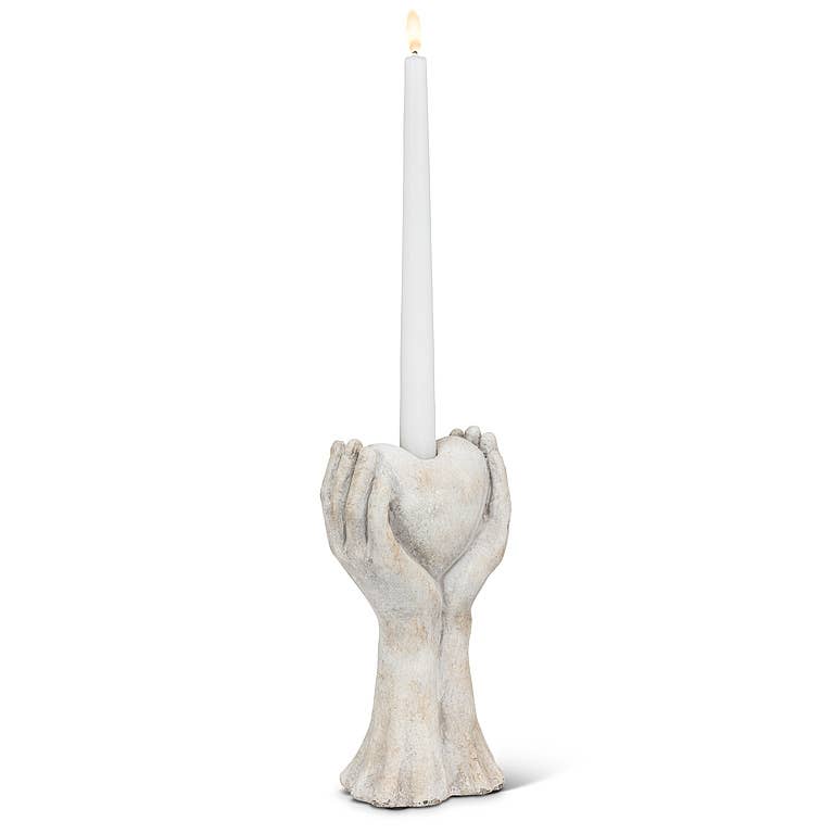 Hands Holding Heart Taper Holder-8"H
