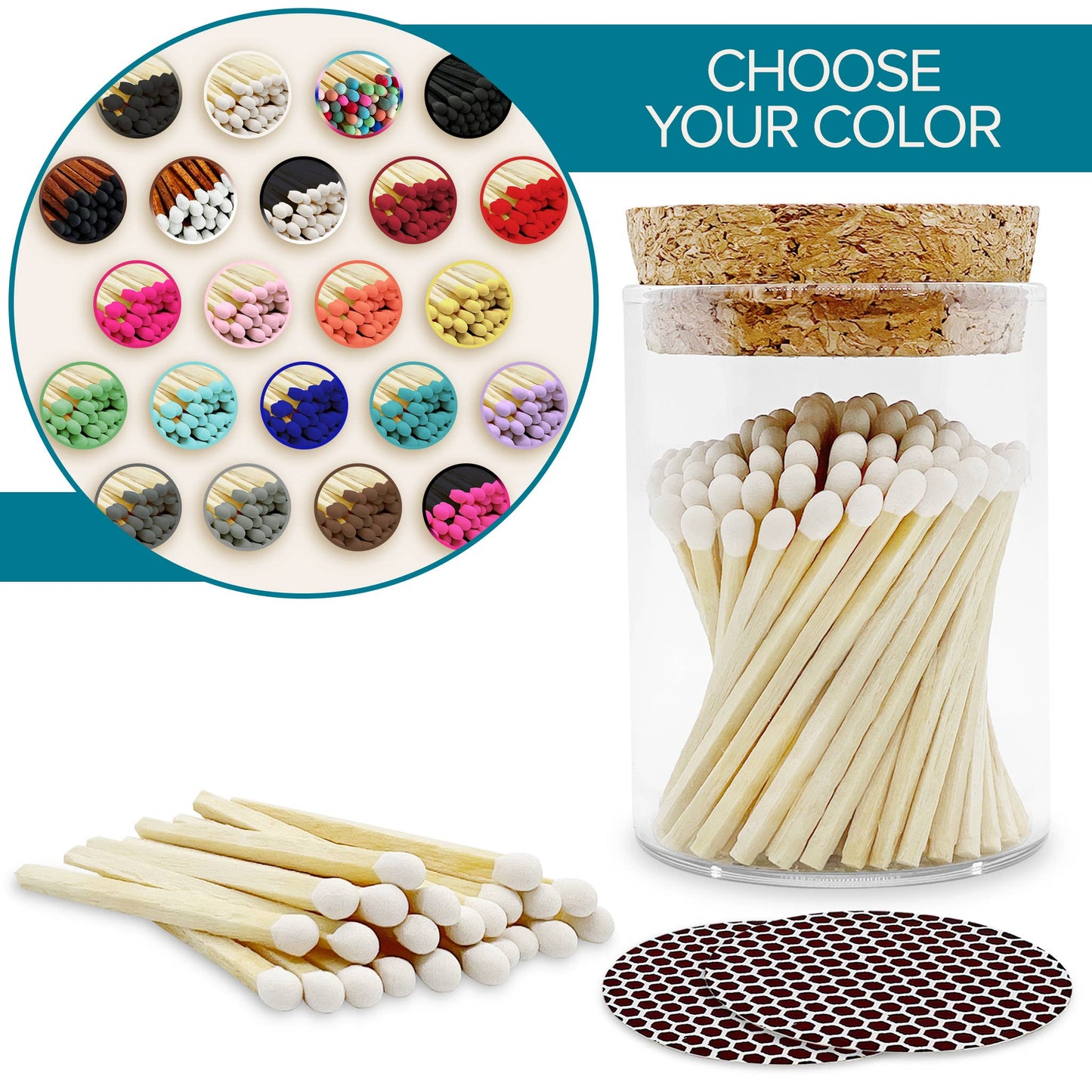 2" Matches in Cork Top Jar - Colors of Your Choice