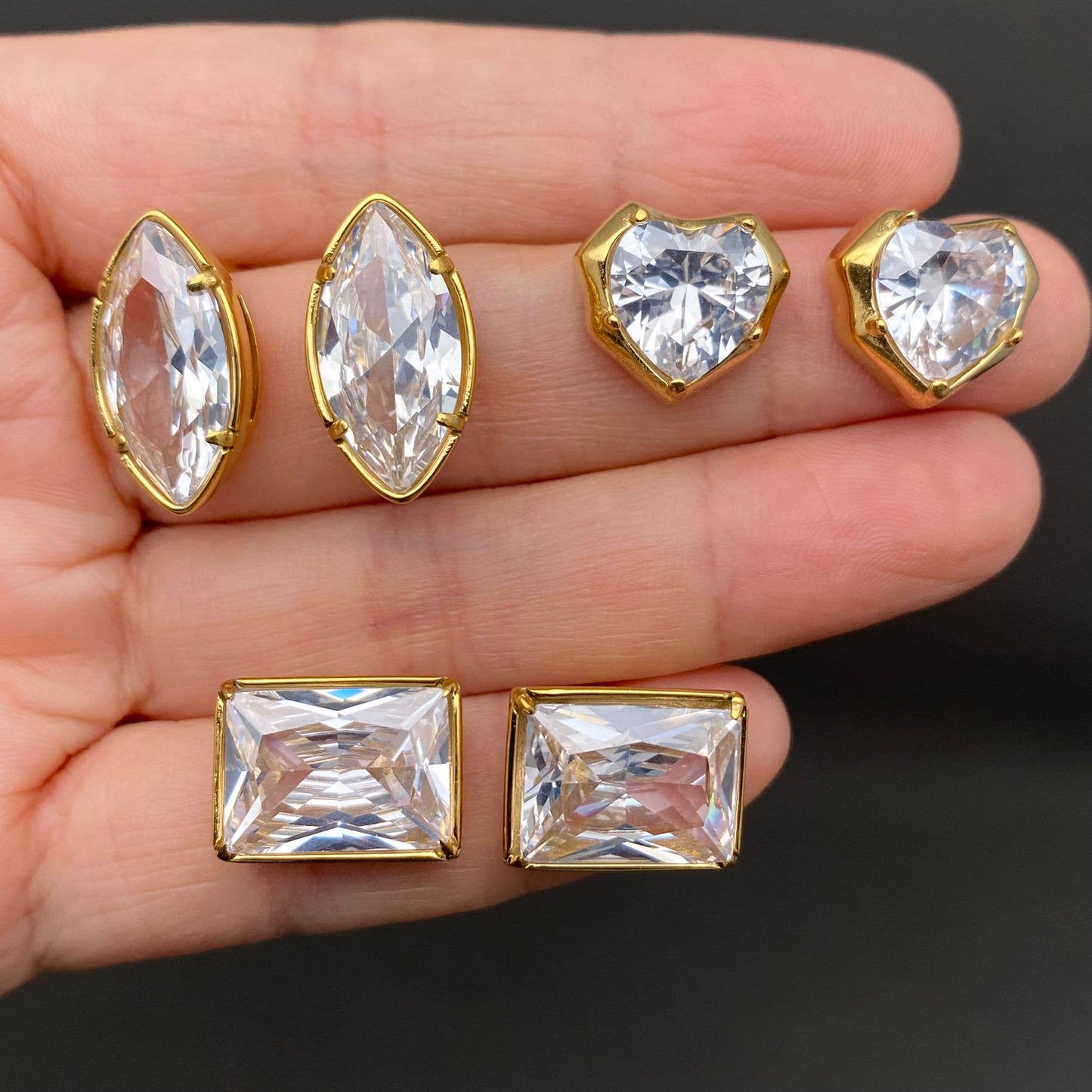 Geometric Zircon 18K Gold Plated S.Steel Stud Earrings