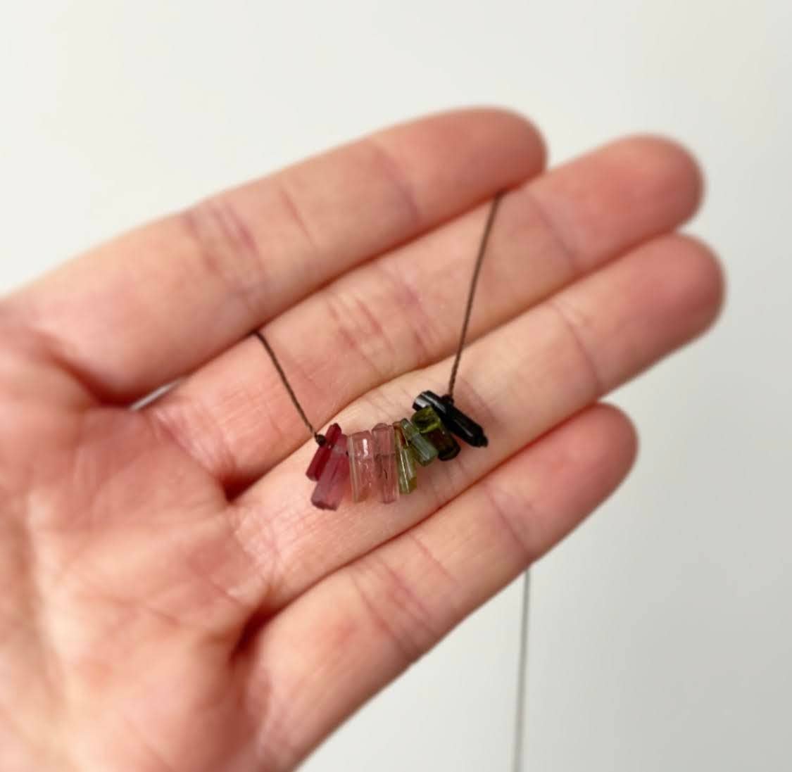 Multi Tourmaline Stick Bar Necklace: 18" or 20"
