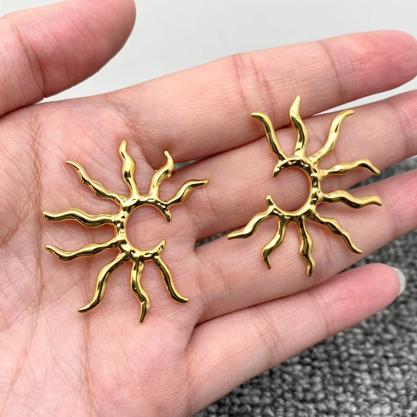 18K Gold Plated Stainless Steel Sun Shine Earrings