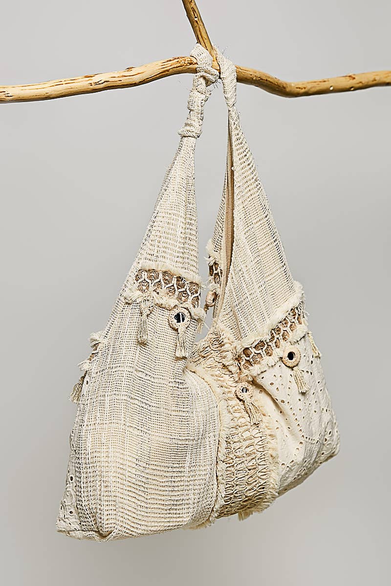 Mirror Dangle Tassel Lace Patched Hobo Bag