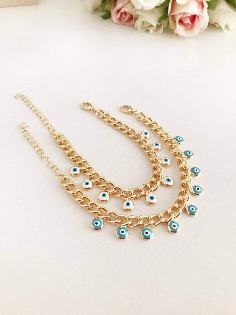 Evil Eye Gold Chain Bracelet, White Evil Eye Bead