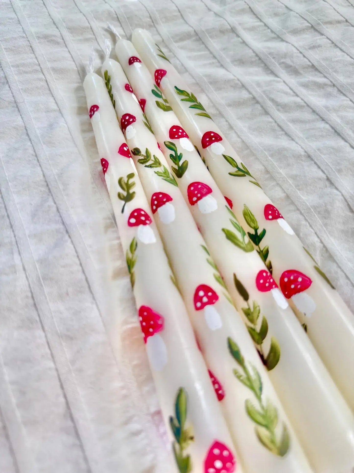 Hand Painted Taper Candle Set of TWO - Mushrooms