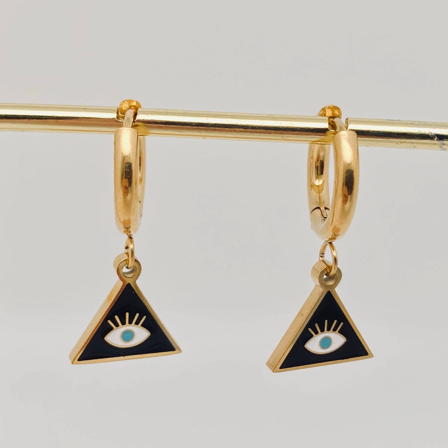 Stainless Steel Triangle Evil Eye Earrings