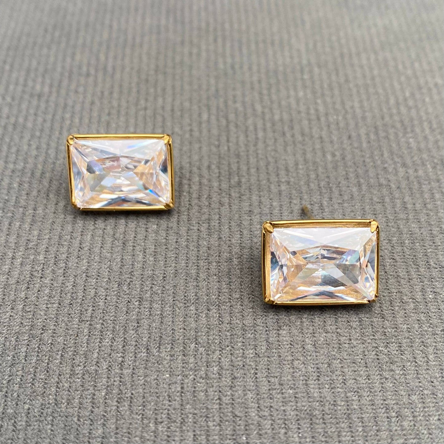 Geometric Zircon 18K Gold Plated S.Steel Stud Earrings