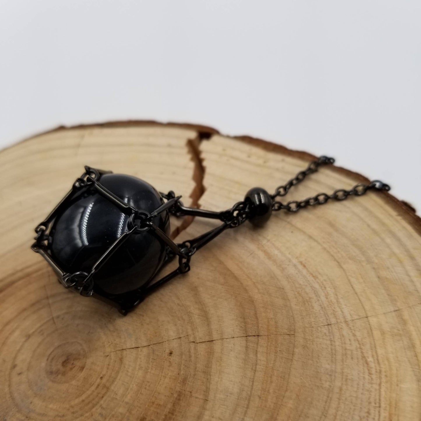 Black Interchangeable Stone Bead Macramé Cage Necklaces